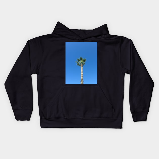 Single Palm Tree with Blue Sky Kids Hoodie by Sandraartist